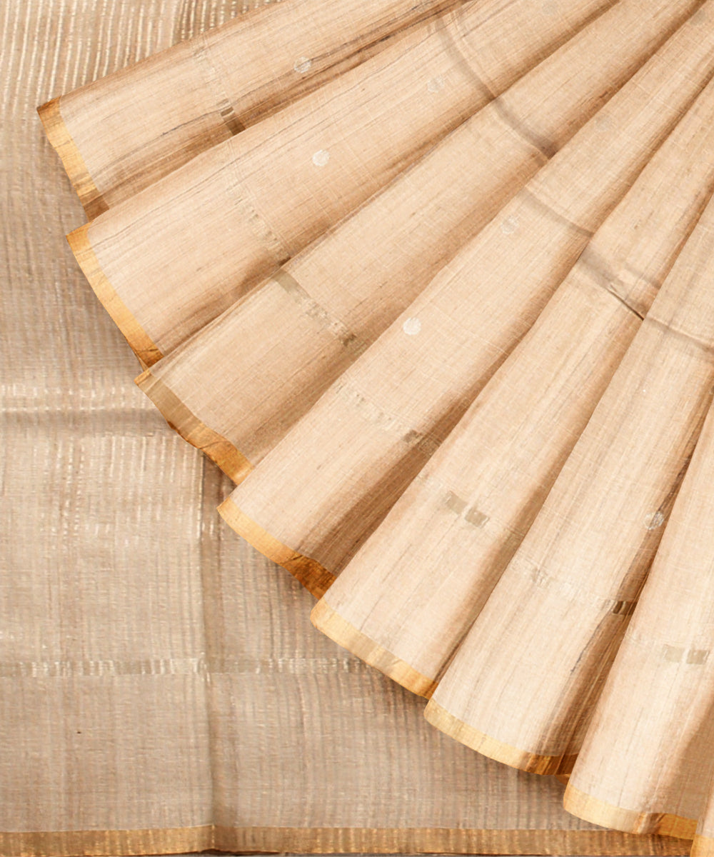 Beige light yellow tussar silk chhattisgarh handloom saree