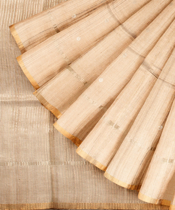 Beige light yellow tussar silk chhattisgarh handloom saree