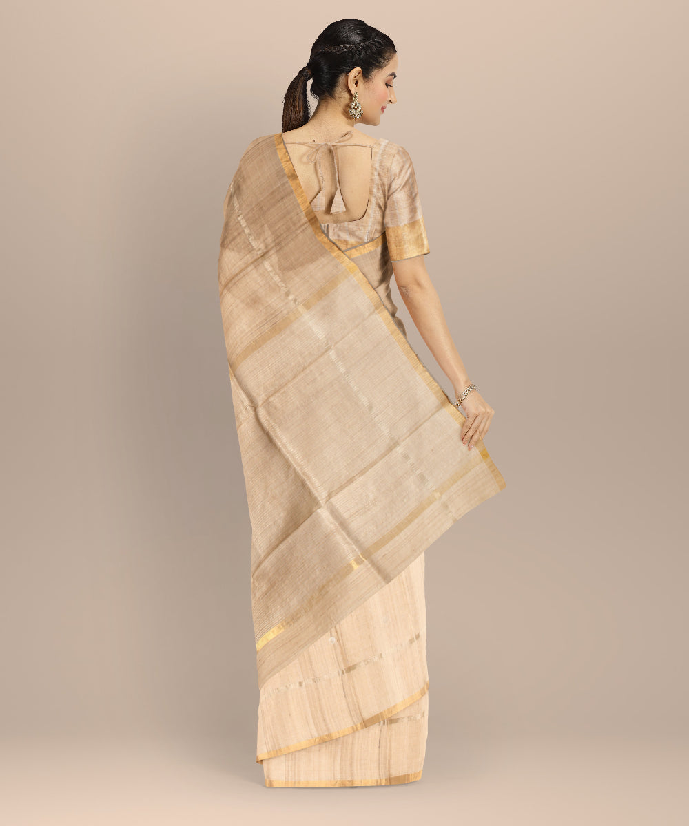Beige light yellow tussar silk chhattisgarh handloom saree