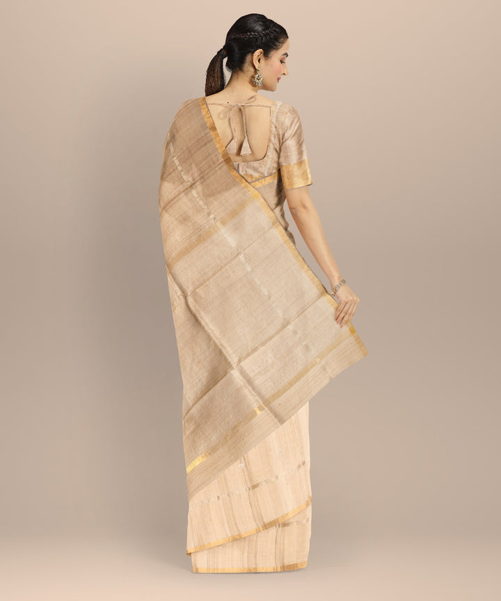 Beige light yellow tussar silk chhattisgarh handloom saree