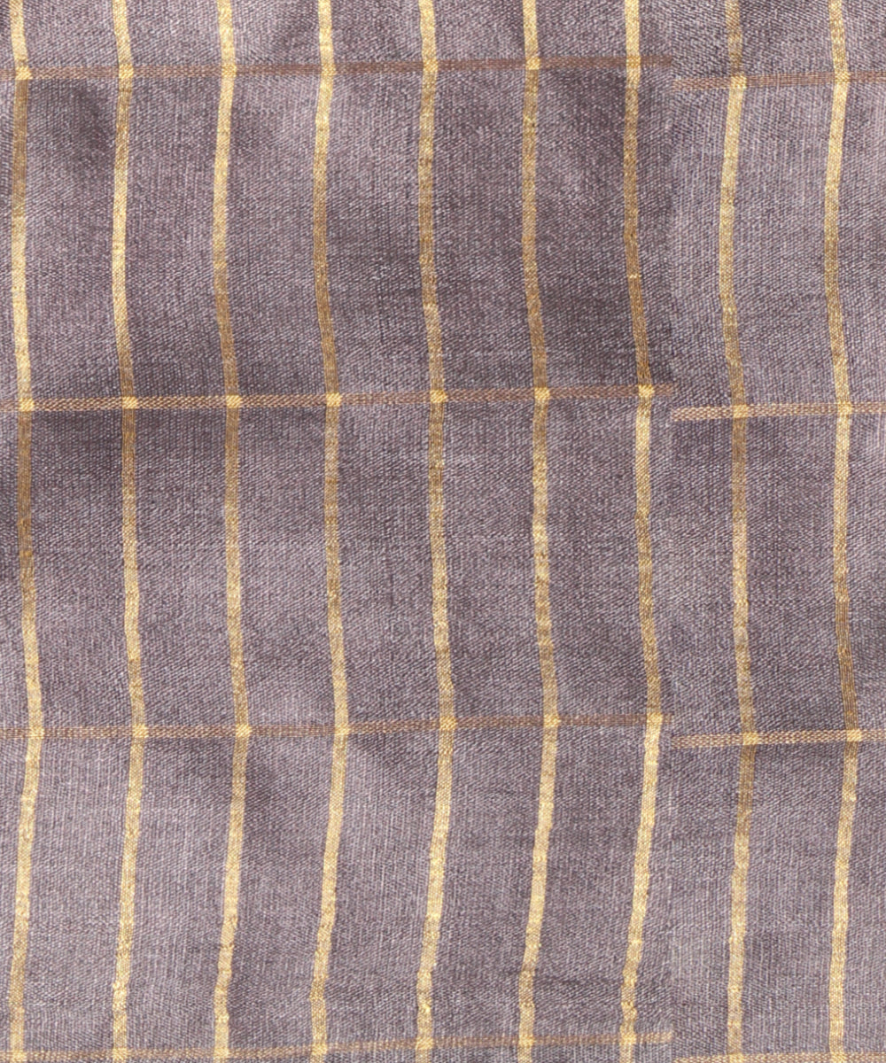 Grey gold zari stripe tussar silk chhattisgarh handloom saree
