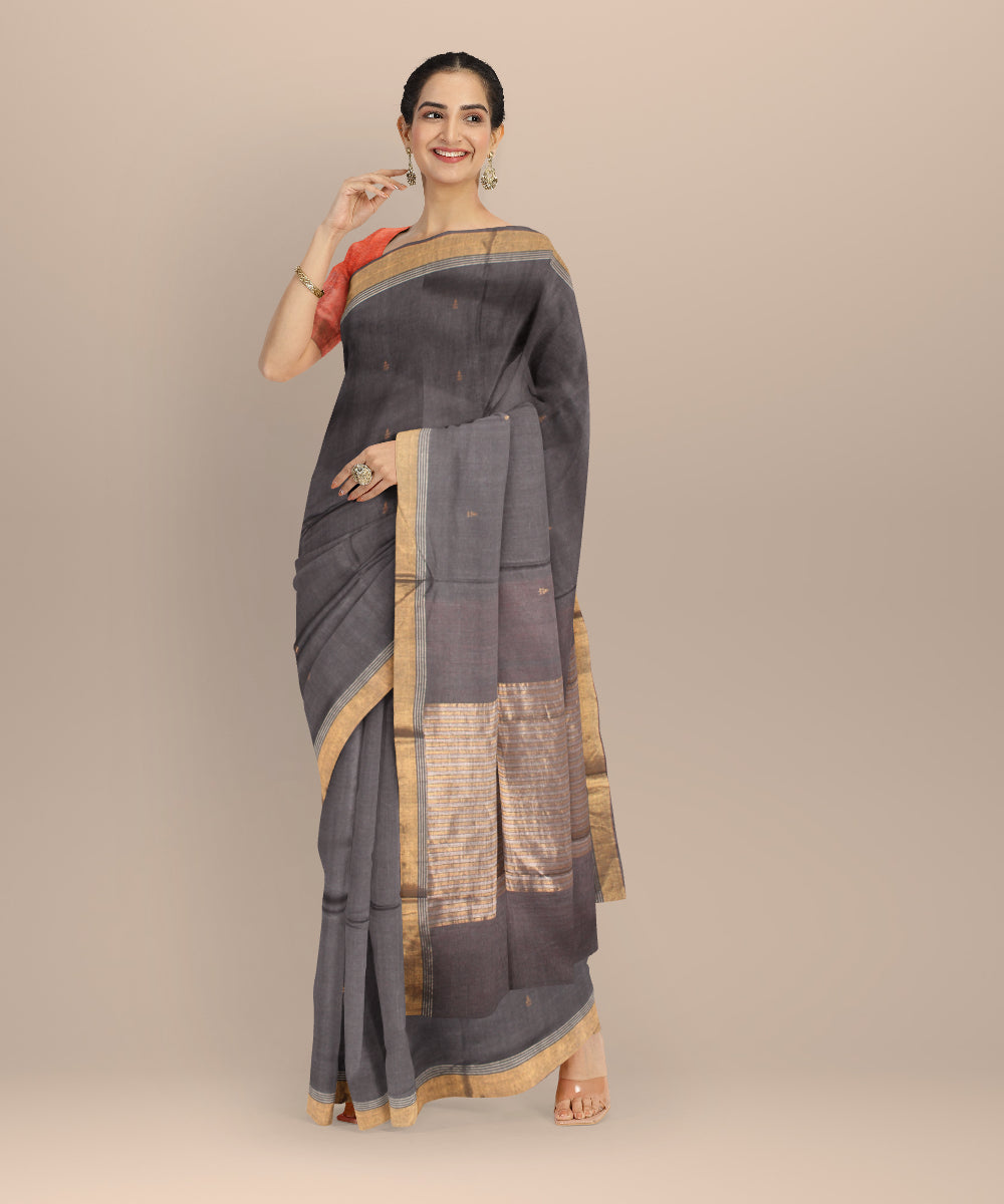 Black gold zari chhattisgarh tussar silk handloom saree