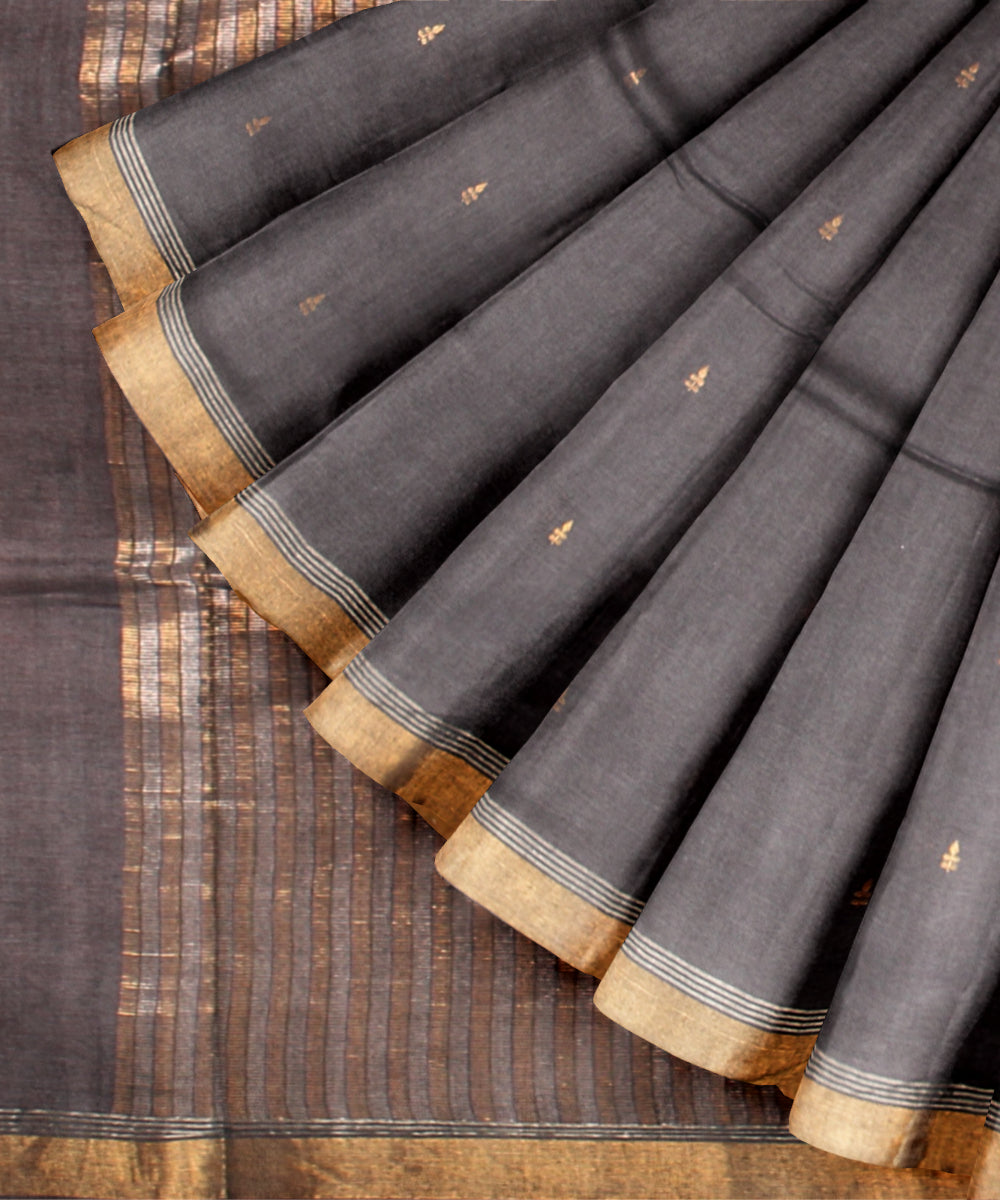 Black gold zari chhattisgarh tussar silk handloom saree
