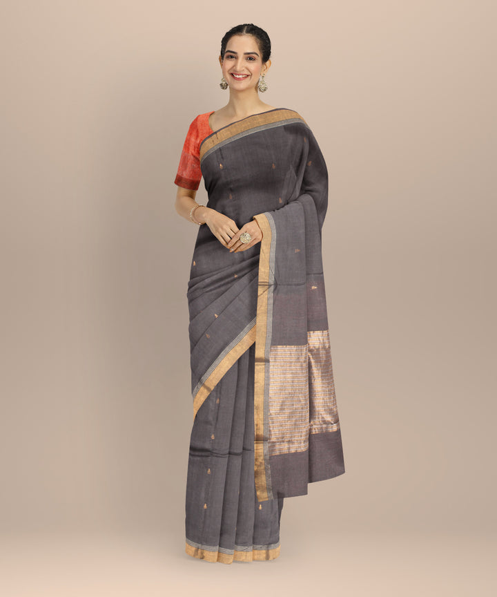 Black gold zari chhattisgarh tussar silk handloom saree