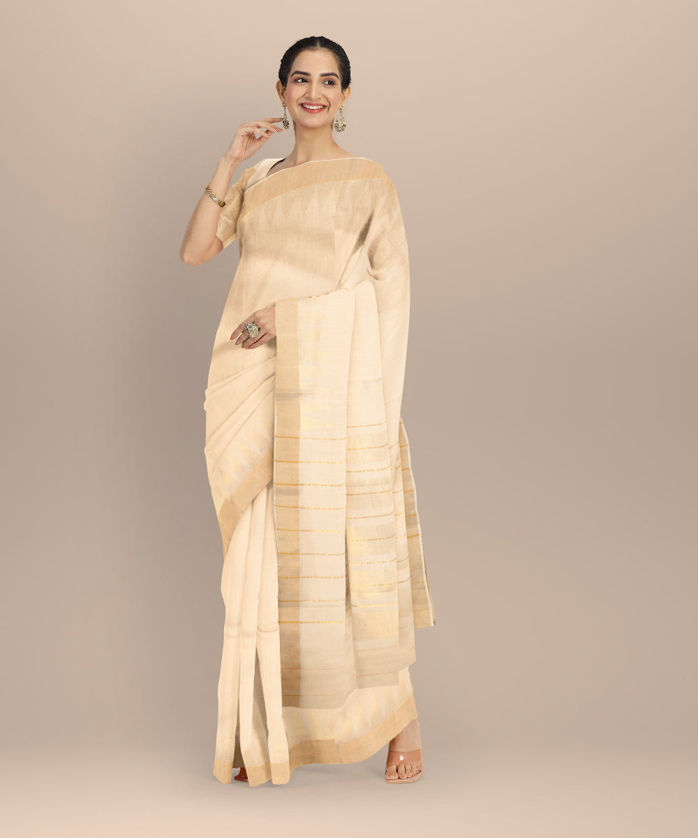 Beige brown chhattisgarh tussar silk handloom saree