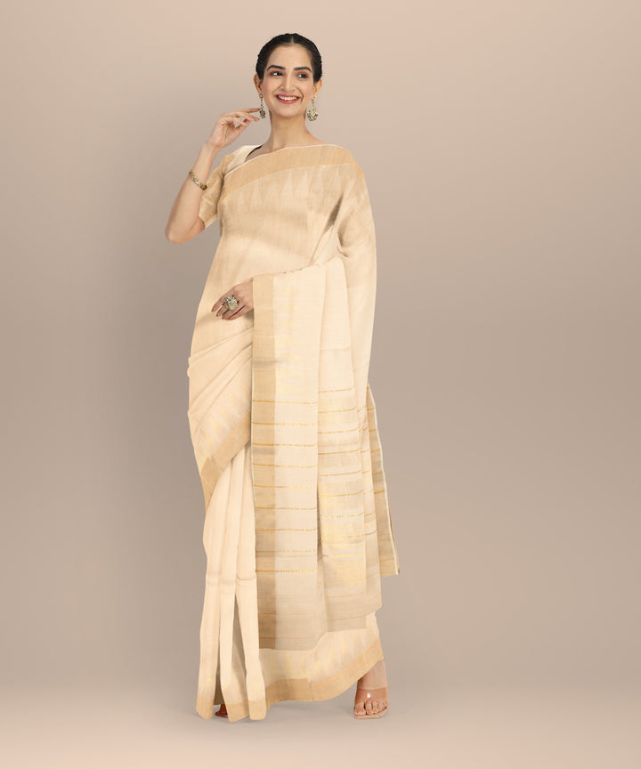 Beige brown chhattisgarh tussar silk handloom saree