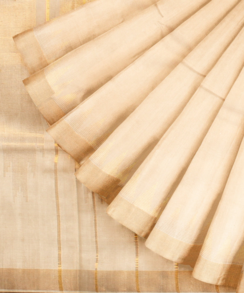 Beige brown chhattisgarh tussar silk handloom saree