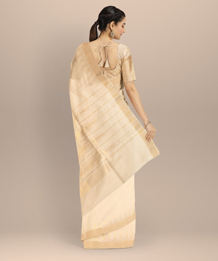 Beige brown chhattisgarh tussar silk handloom saree