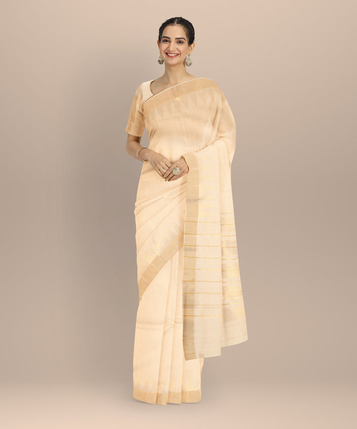 Beige brown chhattisgarh tussar silk handloom saree