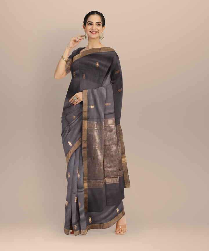 Grey gold tussar silk chhattisgarh handloom saree