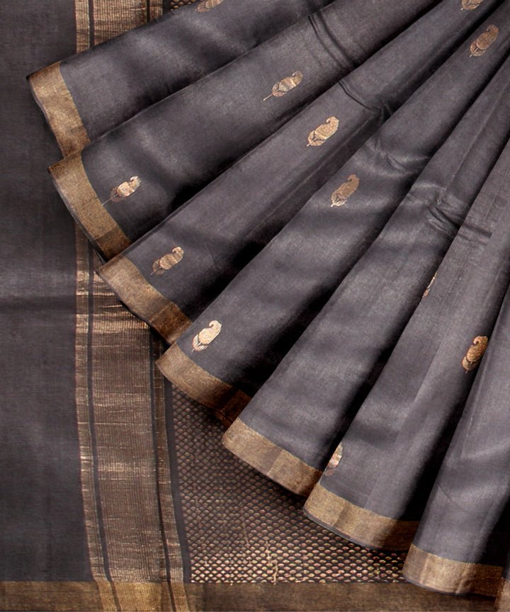 Grey gold tussar silk chhattisgarh handloom saree