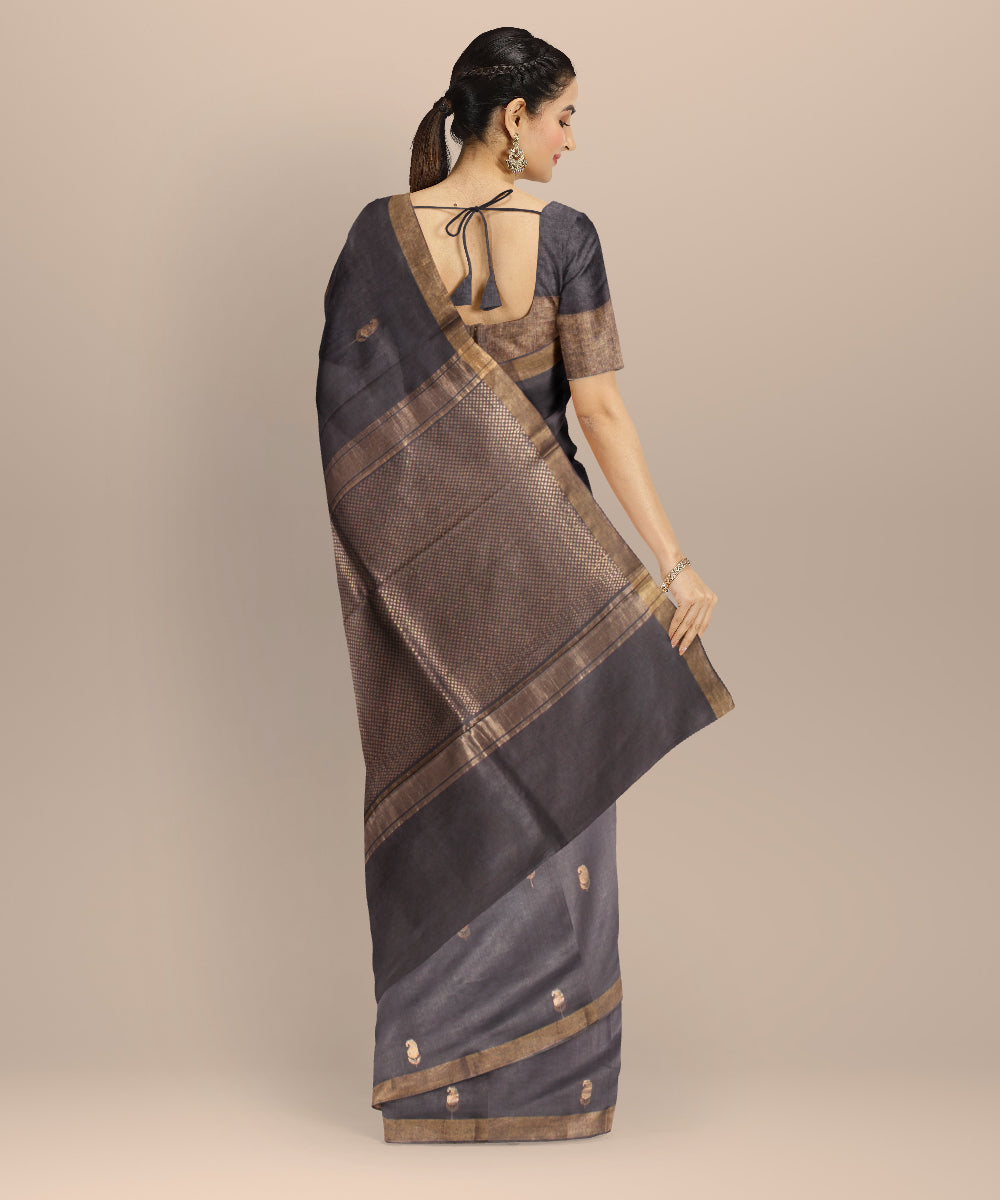 Grey gold tussar silk chhattisgarh handloom saree