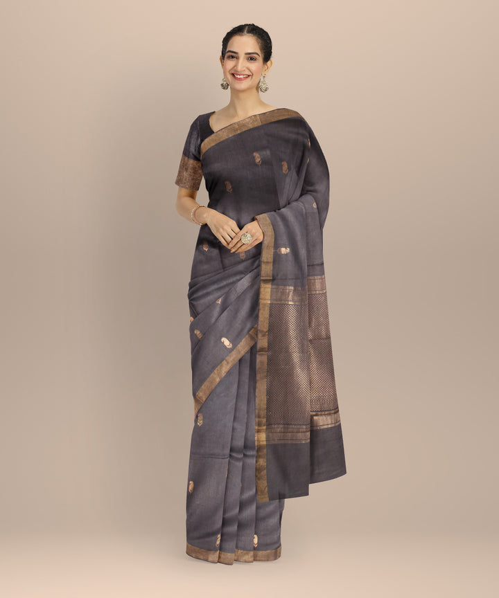 Grey gold tussar silk chhattisgarh handloom saree