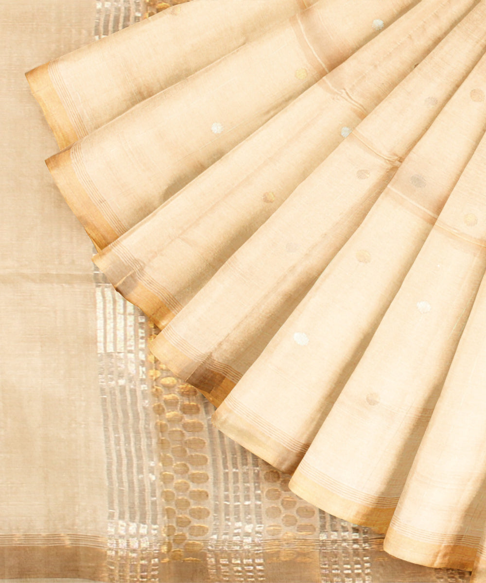Beige gold zari tussar silk chhattisgarh handloom saree