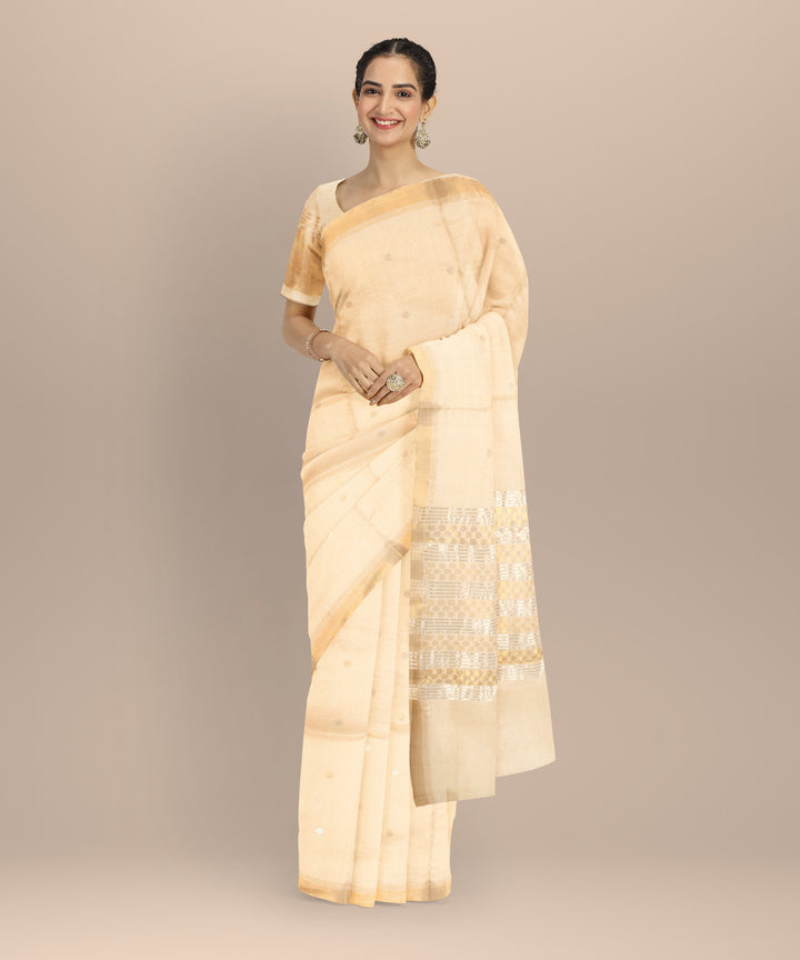 Beige gold zari tussar silk chhattisgarh handloom saree