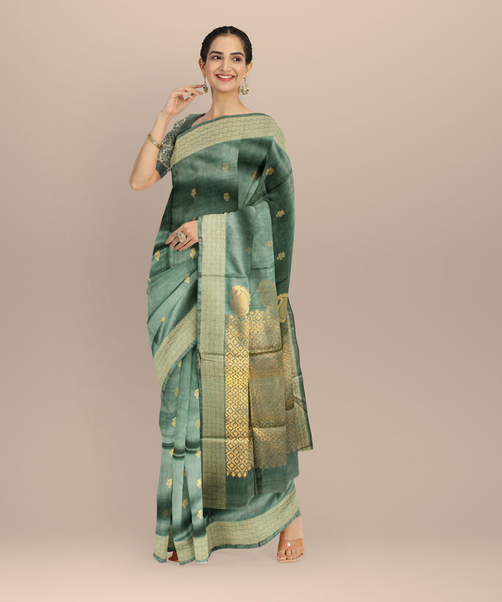 Light green gold zari tussar silk chhattisgarh handloom saree