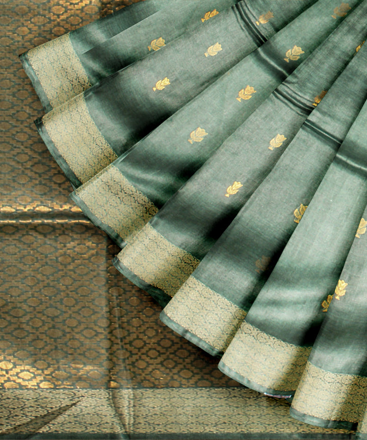 Light green gold zari tussar silk chhattisgarh handloom saree