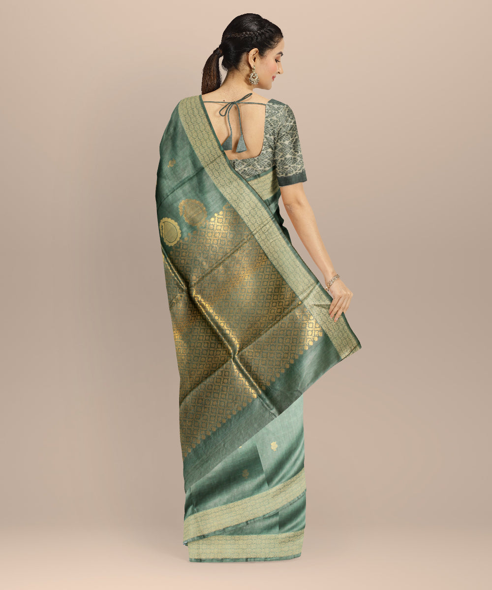 Light green gold zari tussar silk chhattisgarh handloom saree
