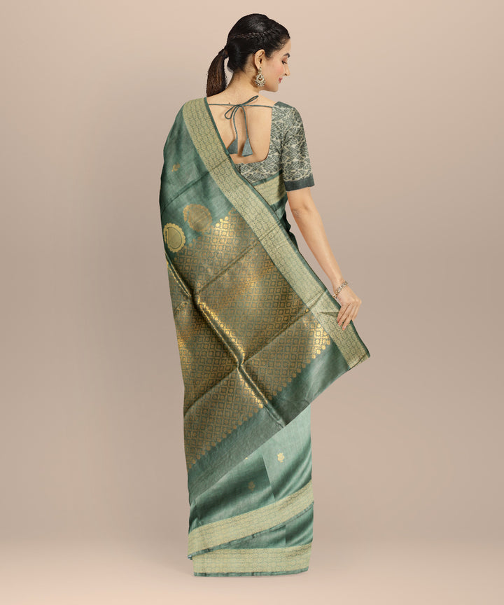 Light green gold zari tussar silk chhattisgarh handloom saree