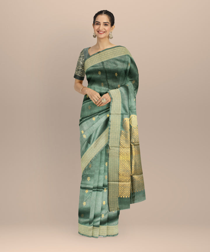 Light green gold zari tussar silk chhattisgarh handloom saree