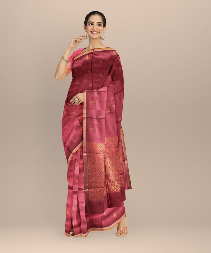 Dark pink gold zari tussar silk chhattisgarh handloom saree