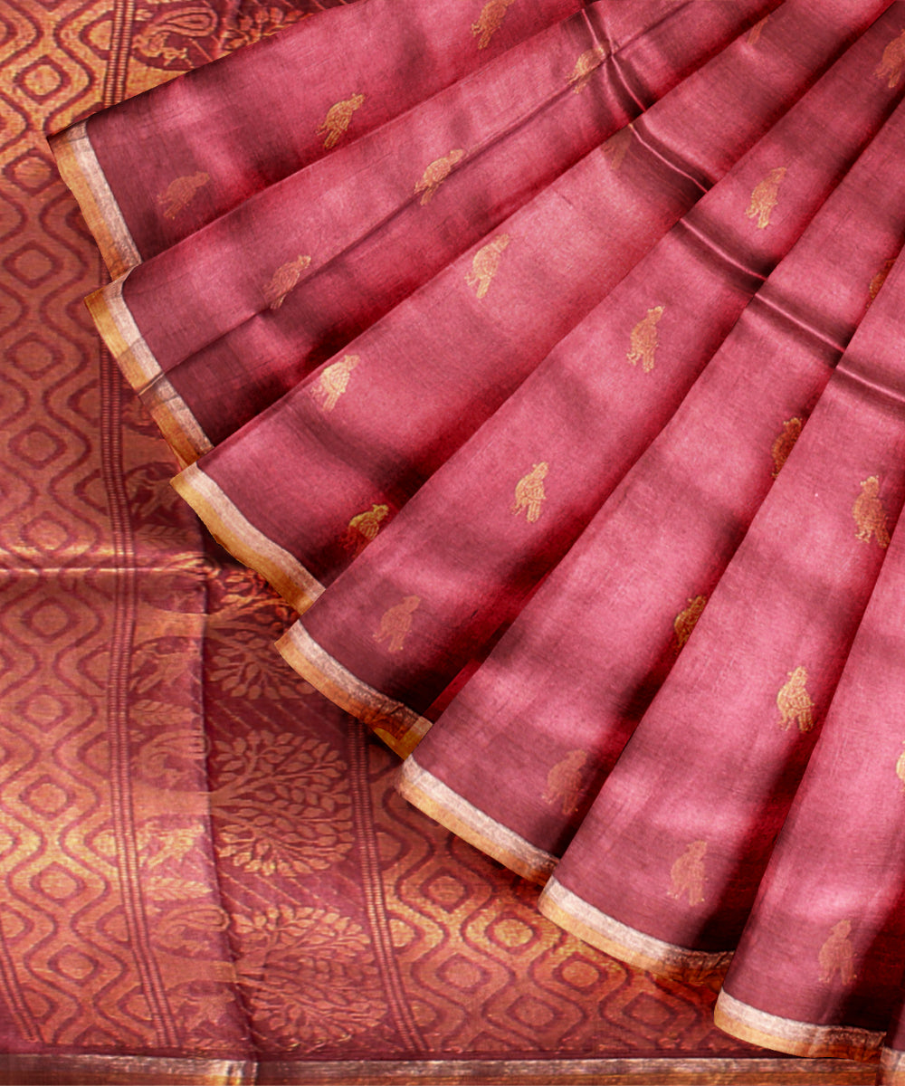 Dark pink gold zari tussar silk chhattisgarh handloom saree