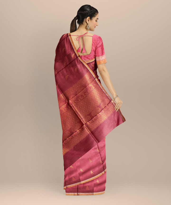 Dark pink gold zari tussar silk chhattisgarh handloom saree