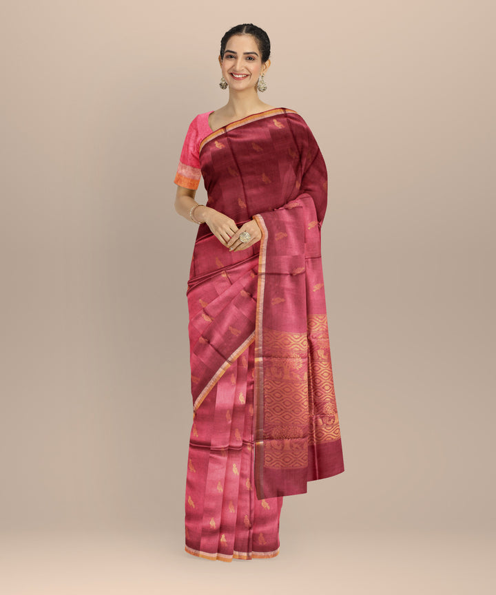Dark pink gold zari tussar silk chhattisgarh handloom saree