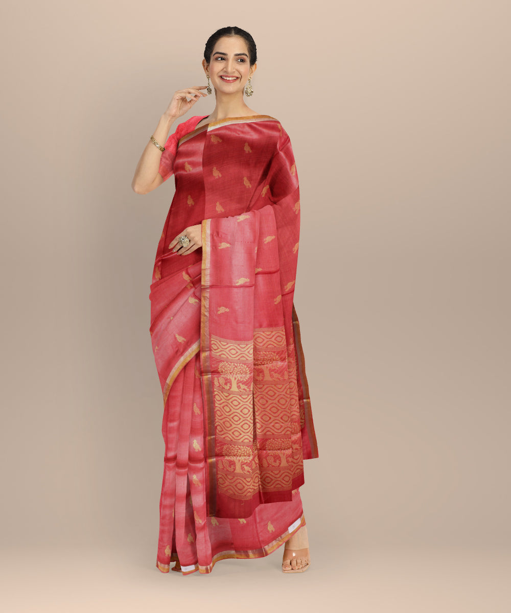 Pink gold zari chhattisgarh tussar silk handloom saree