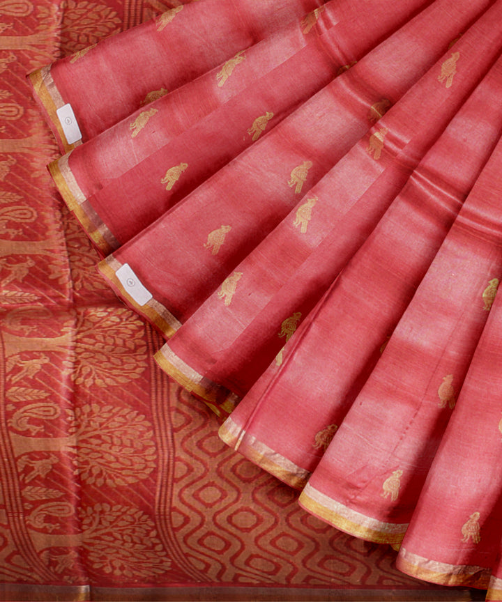 Pink gold zari chhattisgarh tussar silk handloom saree