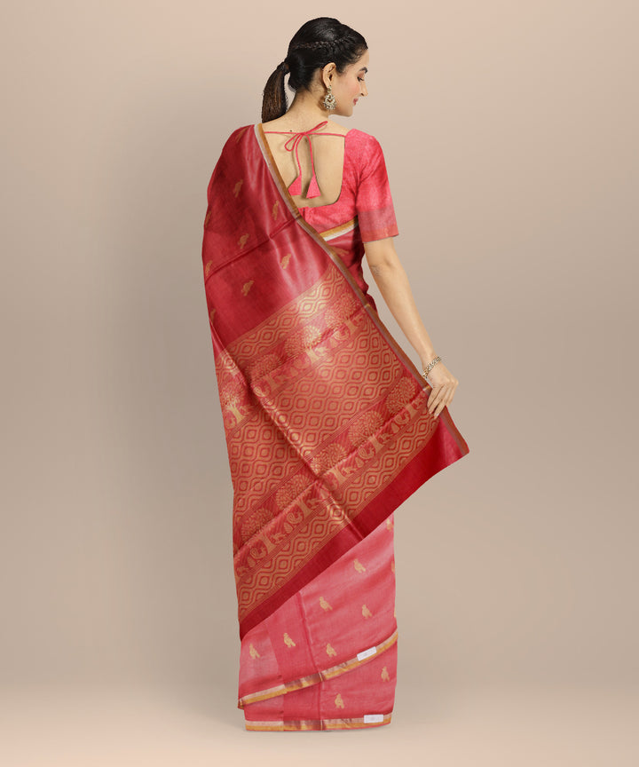 Pink gold zari chhattisgarh tussar silk handloom saree