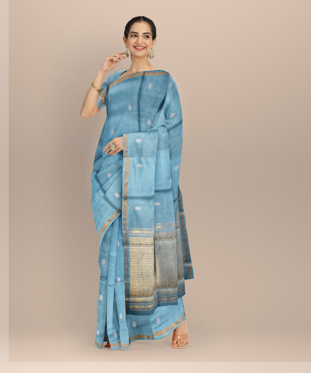 Sky blue thread work tussar silk chhattisgarh handloom saree