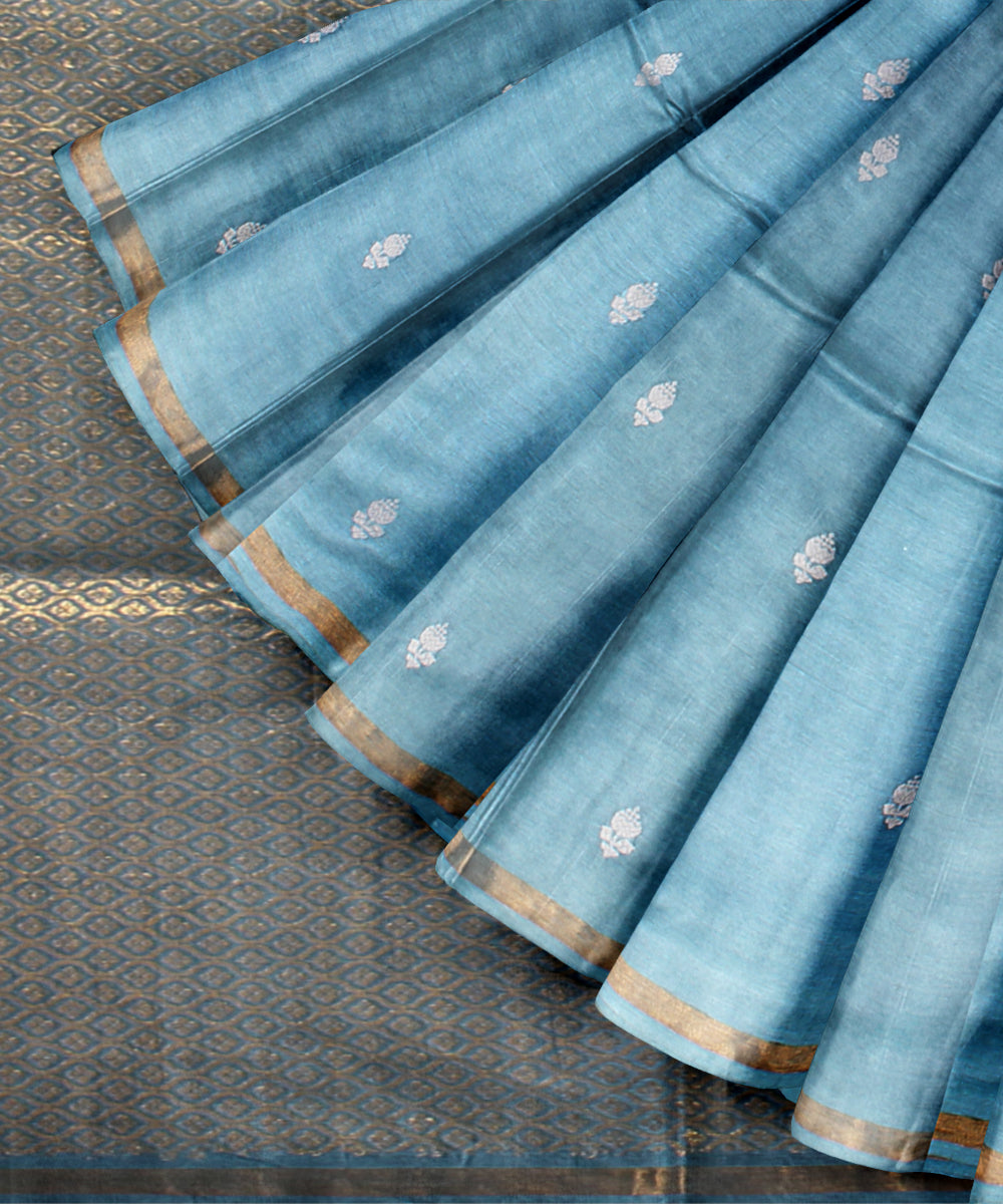 Sky blue thread work tussar silk chhattisgarh handloom saree