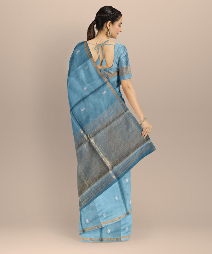 Sky blue thread work tussar silk chhattisgarh handloom saree