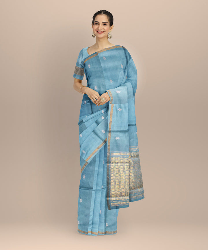 Sky blue thread work tussar silk chhattisgarh handloom saree