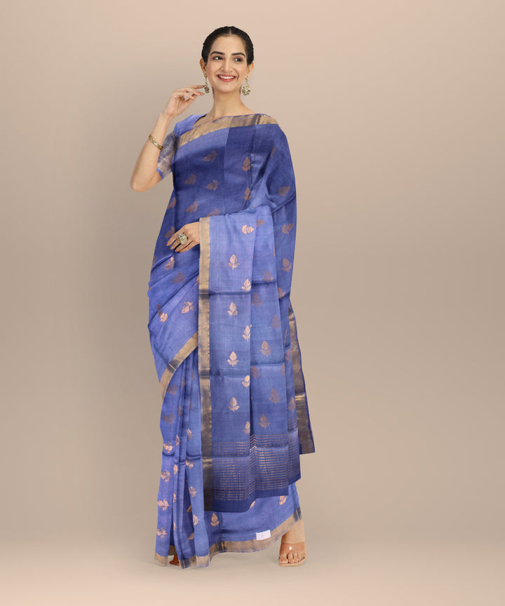 Navy blue golden zari tussar silk chhattisgarh handloom saree