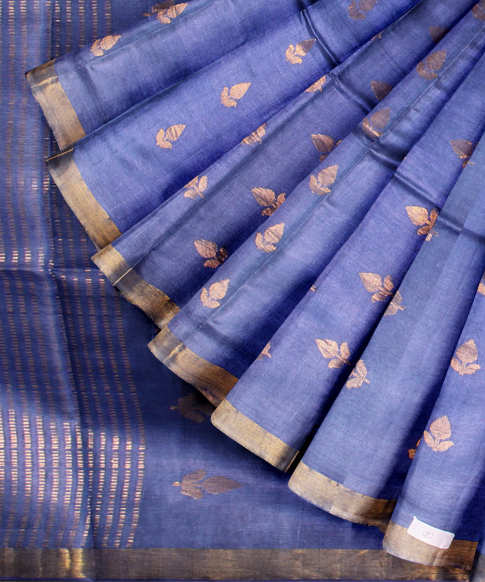 Navy blue golden zari tussar silk chhattisgarh handloom saree