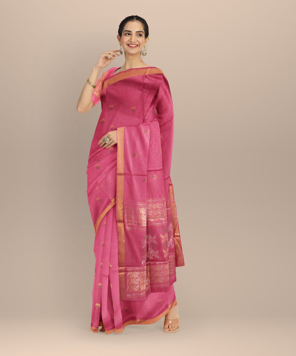 Pink gold zari tussar silk chhattisgarh handloom saree