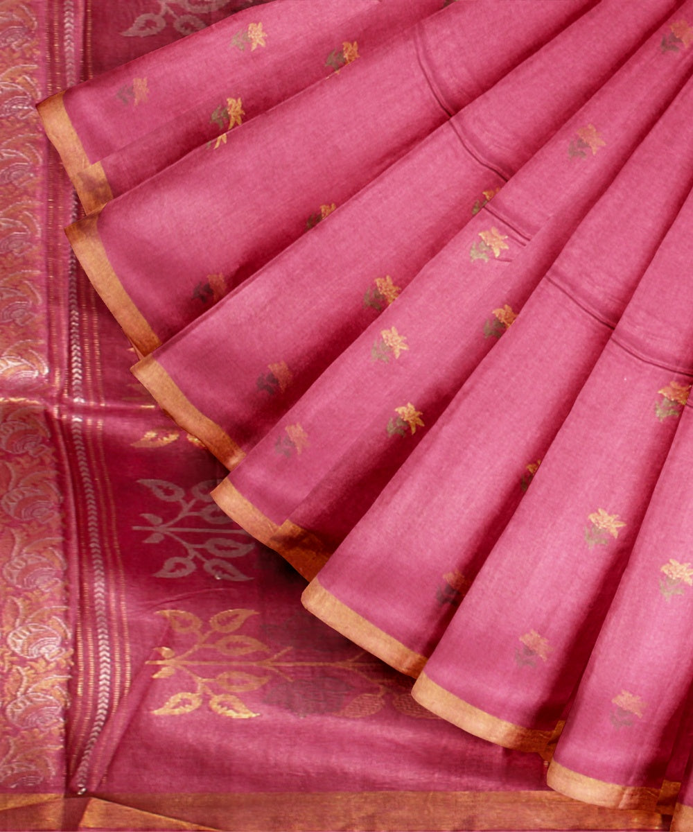 Pink gold zari tussar silk chhattisgarh handloom saree