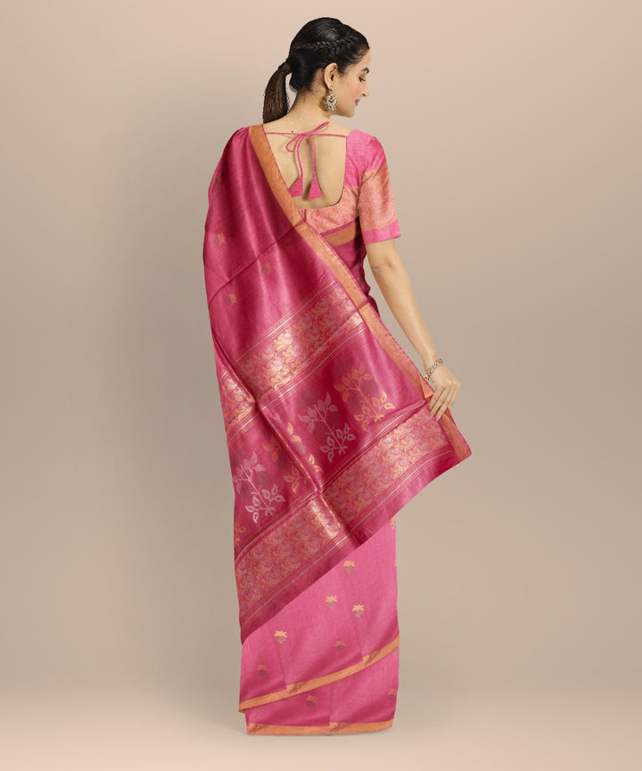 Pink gold zari tussar silk chhattisgarh handloom saree