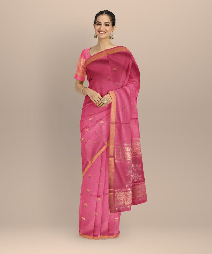 Pink gold zari tussar silk chhattisgarh handloom saree