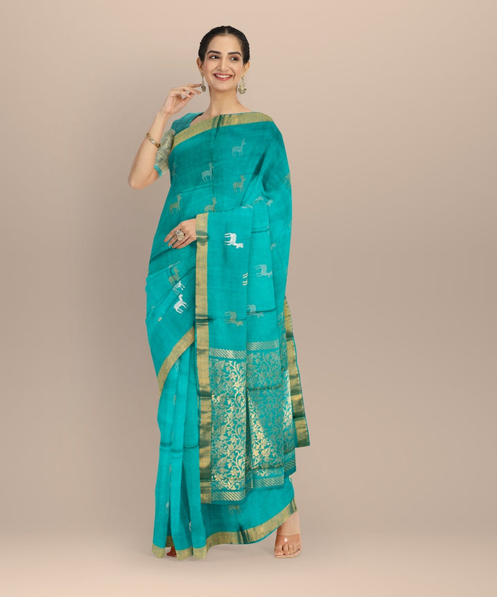 Rama green gold zari tussar silk chhattisgarh handloom saree
