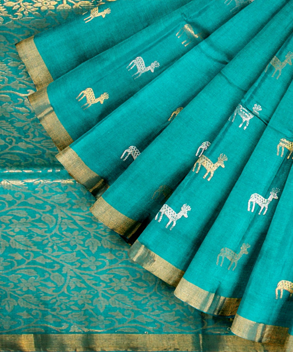Rama green gold zari tussar silk chhattisgarh handloom saree
