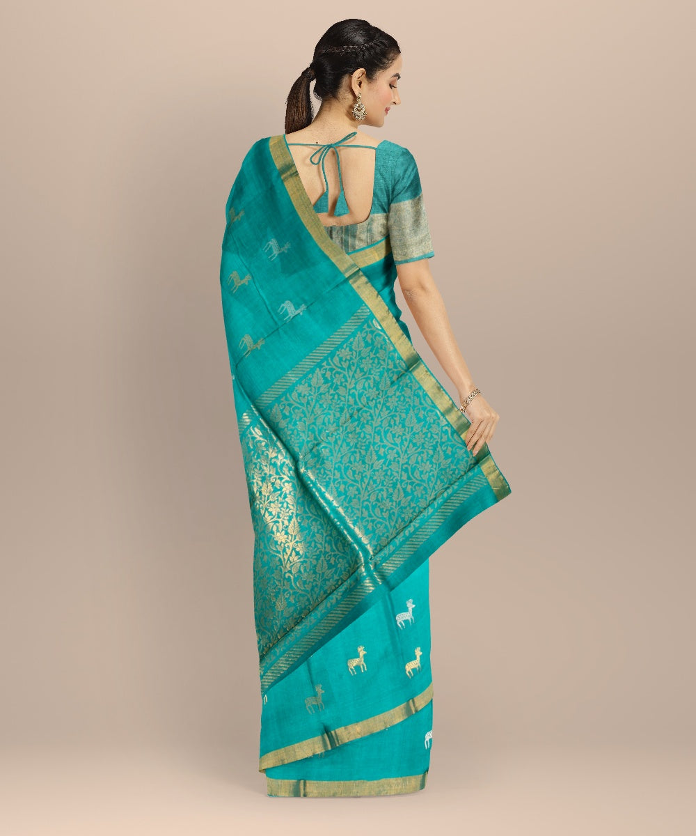 Rama green gold zari tussar silk chhattisgarh handloom saree