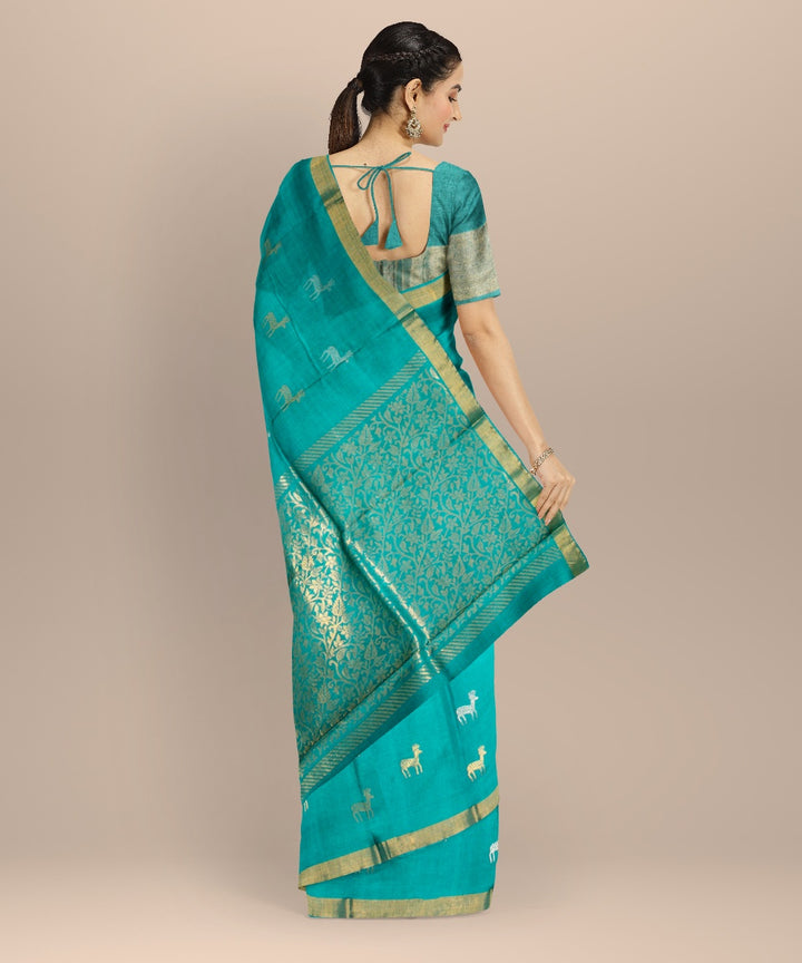 Rama green gold zari tussar silk chhattisgarh handloom saree