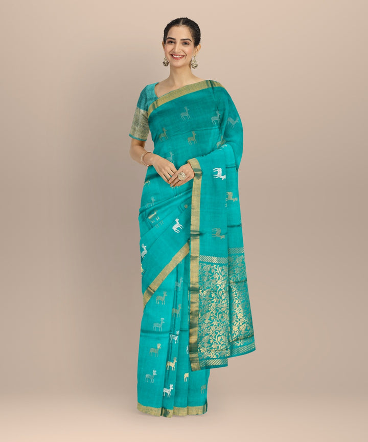 Rama green gold zari tussar silk chhattisgarh handloom saree