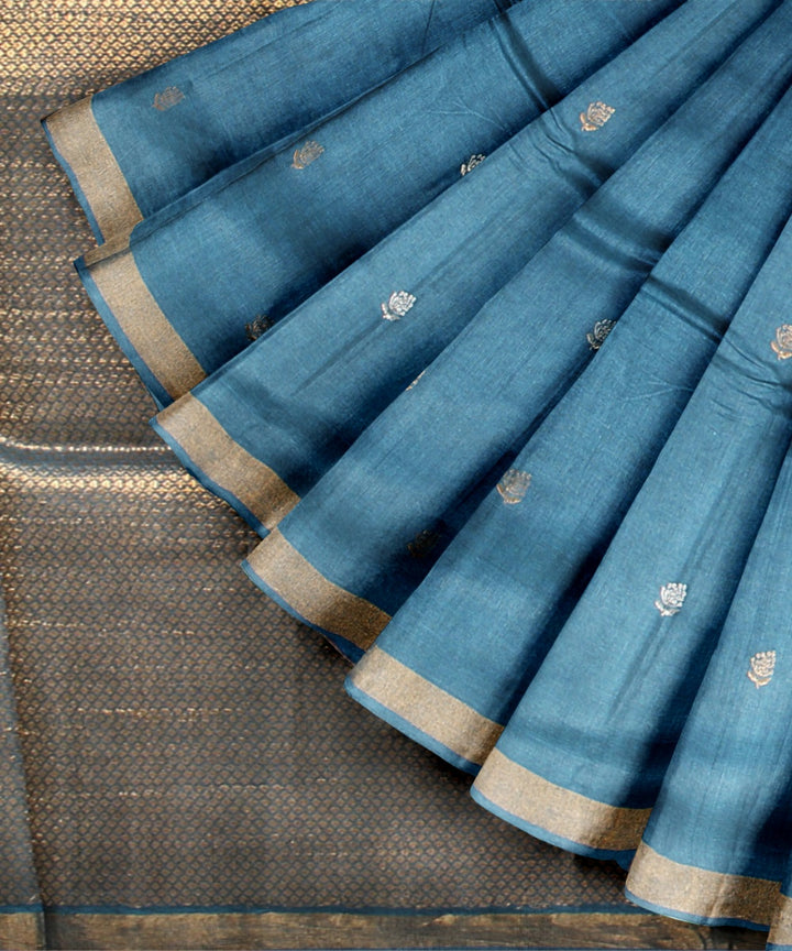 Navy blue gold zari tussar silk chhattisgarh handloom saree