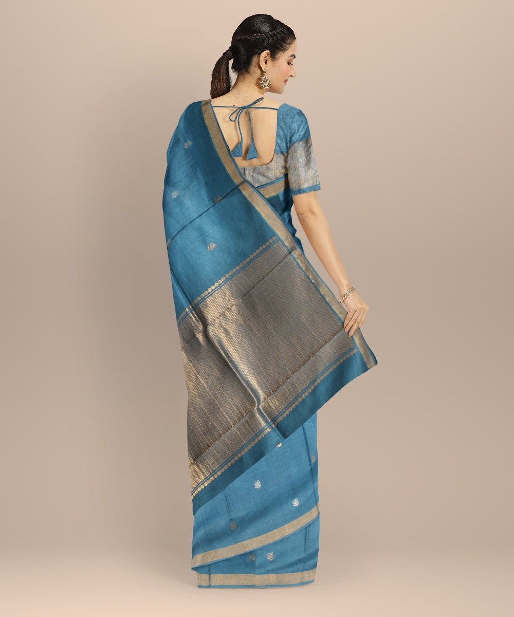 Navy blue gold zari tussar silk chhattisgarh handloom saree