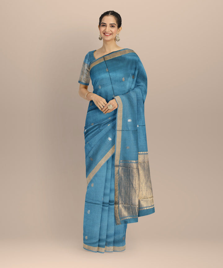 Navy blue gold zari tussar silk chhattisgarh handloom saree