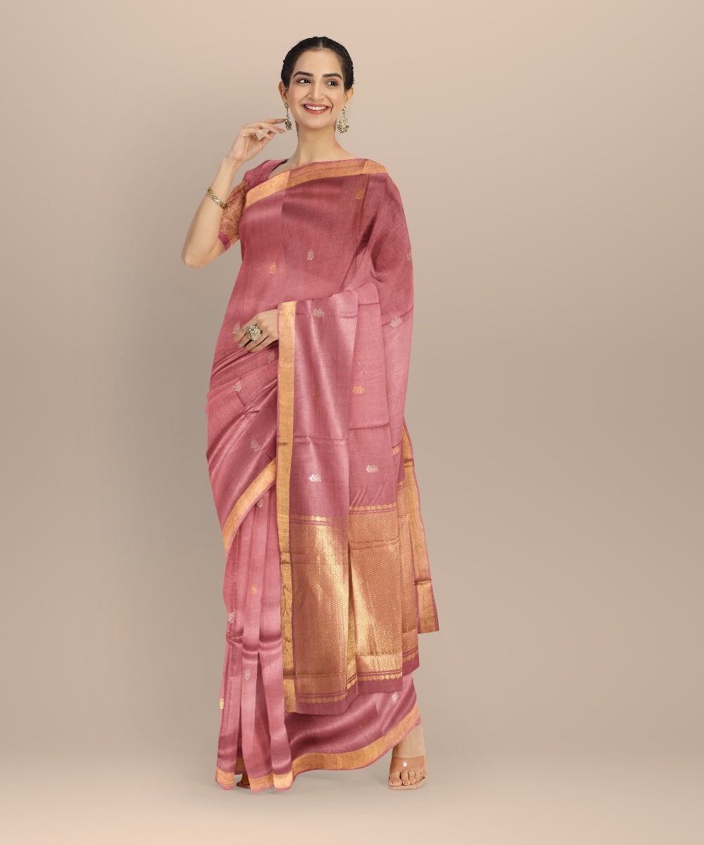 Pink mustard tussar silk chhattisgarh handloom saree